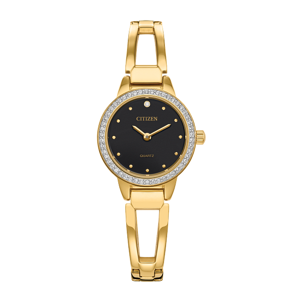 Citizen Ladies Yellow-Tone Black Dial Stainless Steel Watch Geralds Jewelry Oak Harbor, WA