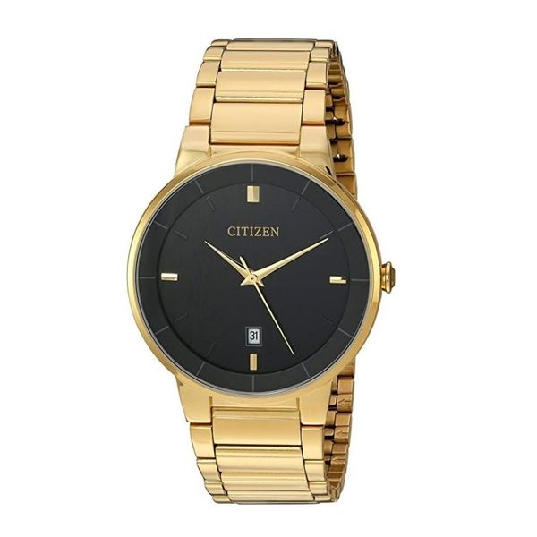 Citizens Mens Yellow-Tone Stainless Steel With Black Dial Quartz Watch Geralds Jewelry Oak Harbor, WA