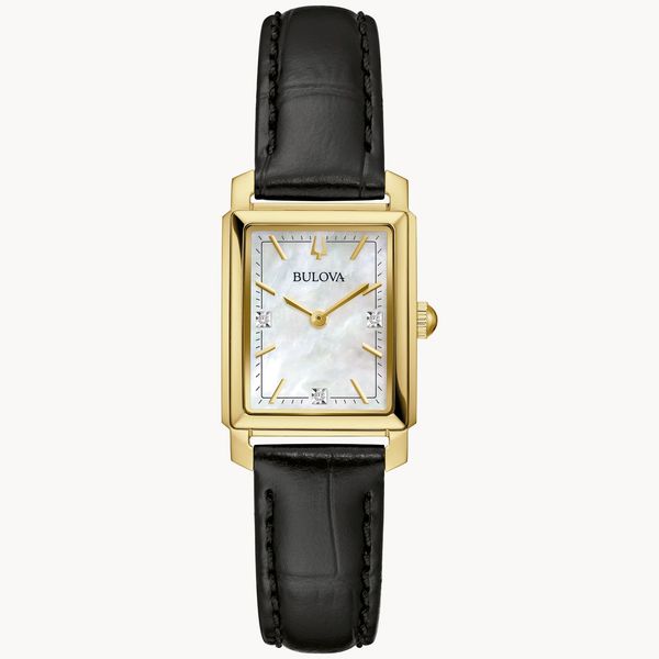 Bulova Ladies Classic Sutton Black, Yellow-Tone, Diamond, And Mother Of Pearl Watch Geralds Jewelry Oak Harbor, WA