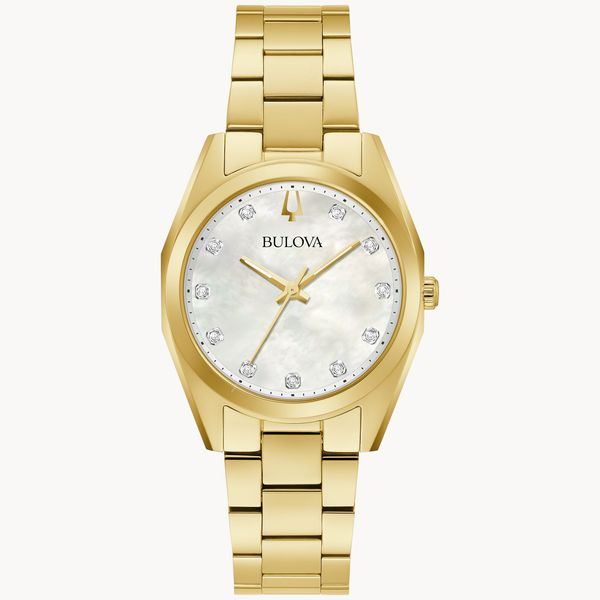 Bulova Ladies Surveyor Yellow-Tone with Diamond Watch Geralds Jewelry Oak Harbor, WA