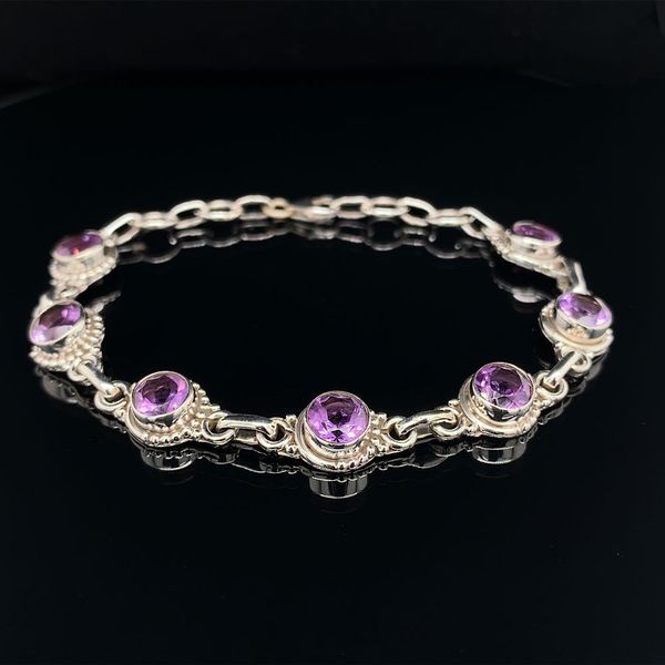Sterling Silver And Amethyst Bezel Set Bracelet With Beading Accents Geralds Jewelry Oak Harbor, WA
