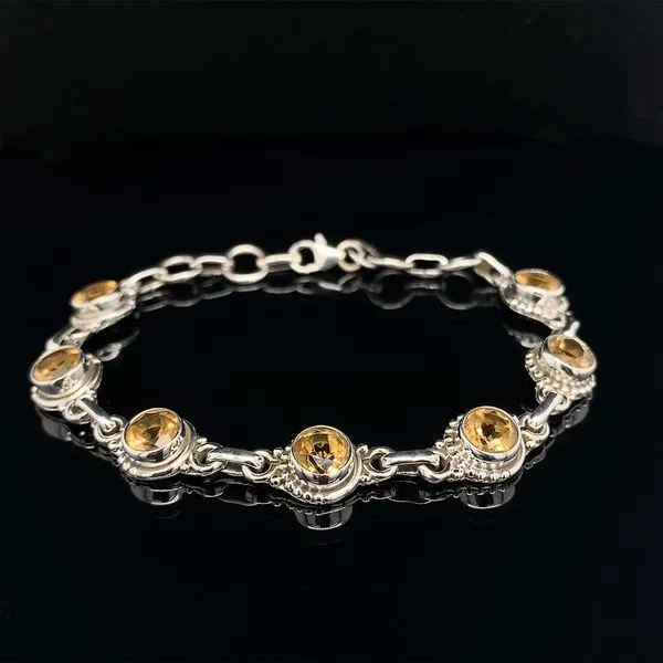 Sterling Silver And Citrine Bezel Set Bracelet With Beading Accents Geralds Jewelry Oak Harbor, WA