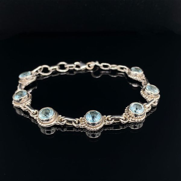 Sterling Silver And Sky Blue Topaz Bezel Set Bracelet With Beading Accents Geralds Jewelry Oak Harbor, WA