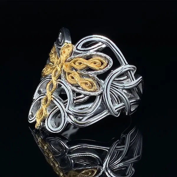 Keith Jack Celtic Silver And Yellow Gold Dragonfly Ring Image 2 Geralds Jewelry Oak Harbor, WA