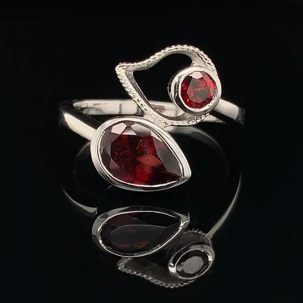 Asymmetrical Garnet Two Stone and Sterling Silver Ring Geralds Jewelry Oak Harbor, WA