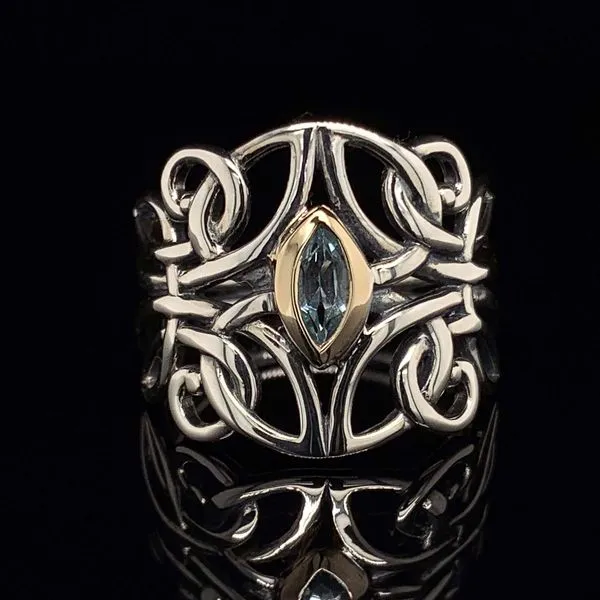 Keith Jack Celtic Sterling Silver & 10K Angel Ring With Blue Topaz Geralds Jewelry Oak Harbor, WA