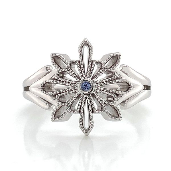 Milgrain Snowflake Yogo Sapphire Ring Image 4 Geralds Jewelry Oak Harbor, WA