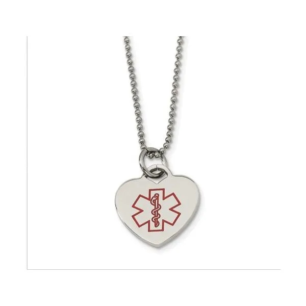 Heart Shaped Stainless Steel Medical Alert Necklace Geralds Jewelry Oak Harbor, WA