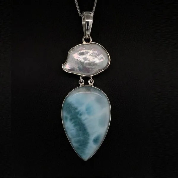 Larimar and Pearl Pendant Geralds Jewelry Oak Harbor, WA