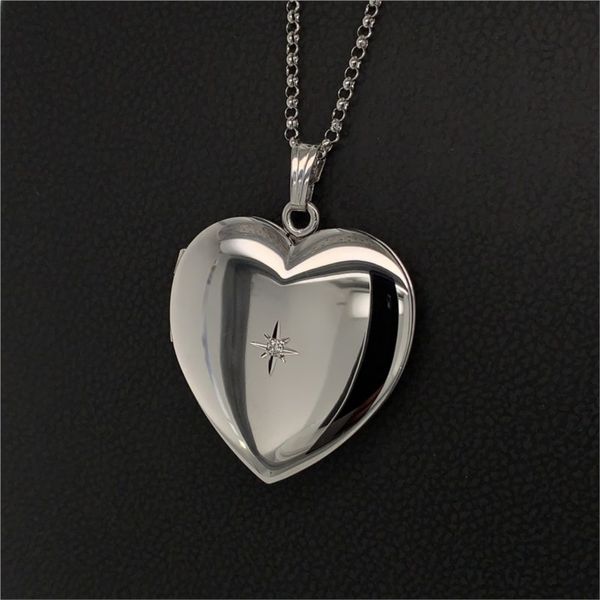 Sterling Silver Heart Locket with Diamond Image 2 Geralds Jewelry Oak Harbor, WA