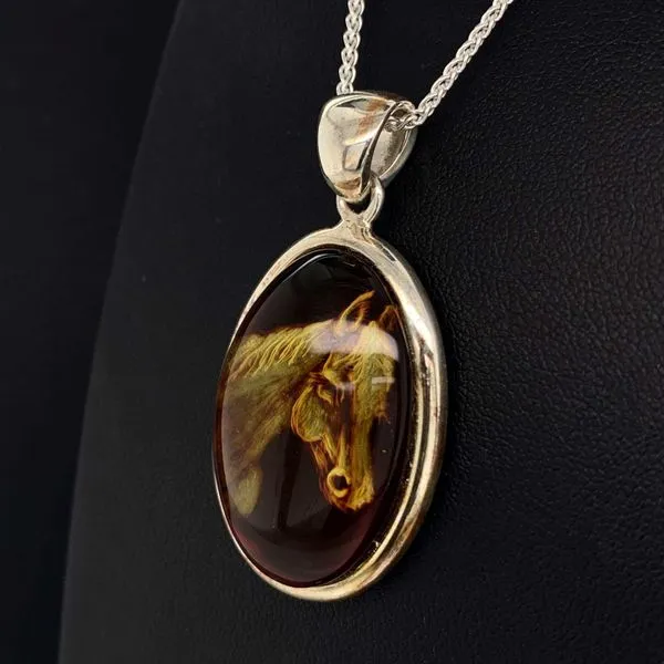 Hand Carved Amber Horse Pendant Image 2 Geralds Jewelry Oak Harbor, WA