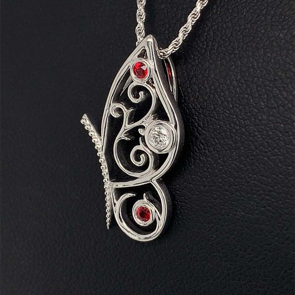 Custom Sterling Silver, Ruby and Diamond Butterfly Pendant Image 2 Geralds Jewelry Oak Harbor, WA