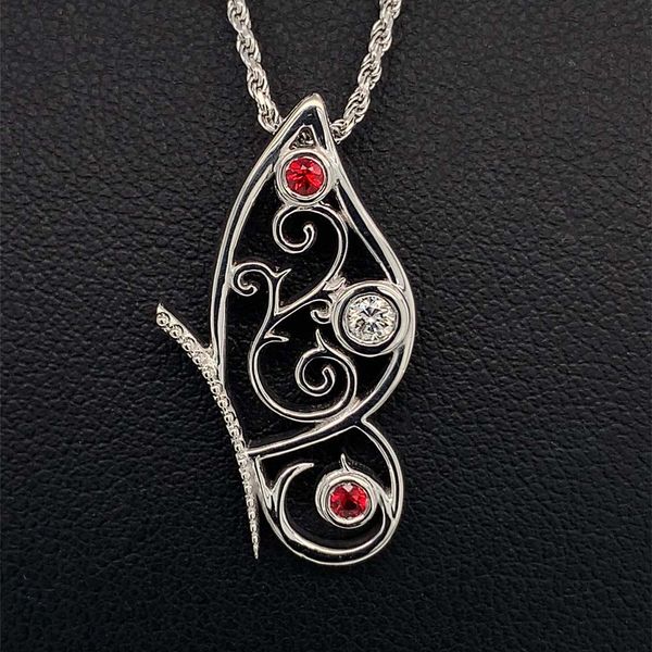Custom Sterling Silver, Ruby and Diamond Butterfly Pendant Geralds Jewelry Oak Harbor, WA