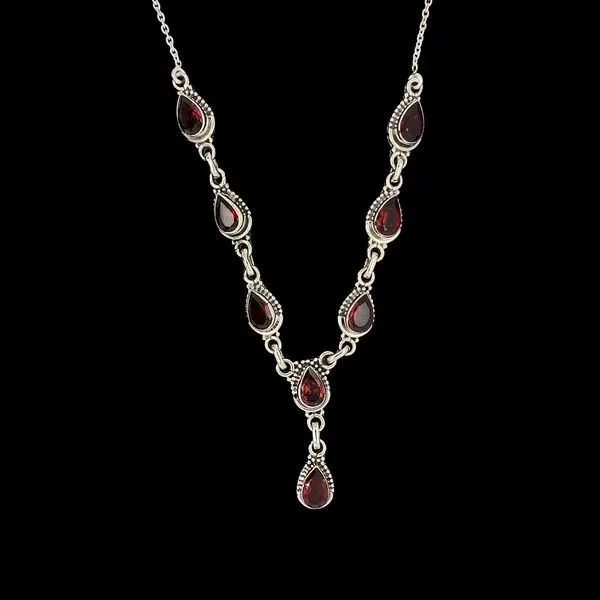Pear Shaped Garnet and Sterling Silver Necklace Geralds Jewelry Oak Harbor, WA