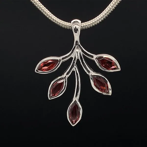 Marquise Cut Garnets and Leaf Style Sterling Silver Pendant Geralds Jewelry Oak Harbor, WA