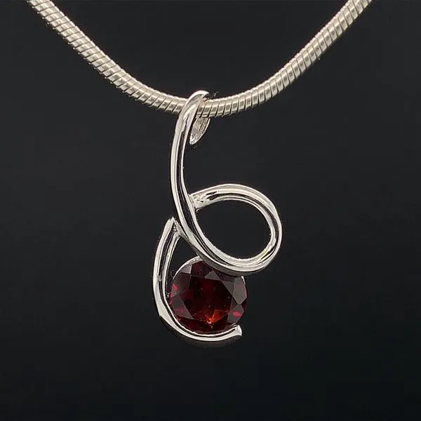 Round Garnet and Sterling Silver Swirl Pendant Geralds Jewelry Oak Harbor, WA