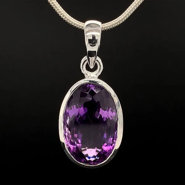 Bezel Set Oval Amethyst and Sterling Silver Pendant Geralds Jewelry Oak Harbor, WA