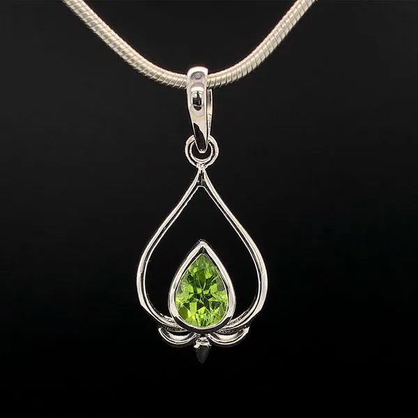 Peridot and Lotus Inspired Sterling Silver Pendant Geralds Jewelry Oak Harbor, WA