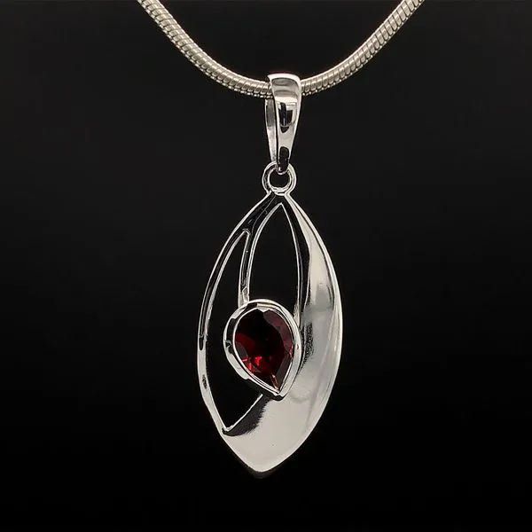 Pear Shape Garnet Sterling Silver Leaf Pendant Geralds Jewelry Oak Harbor, WA