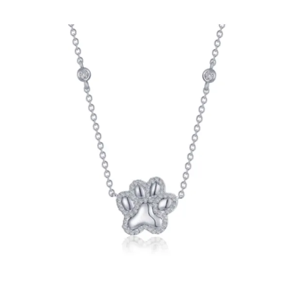 Lafonn Puffy Paw Print Station Necklace With .11ctw Lassaire Simulated Diamonds Geralds Jewelry Oak Harbor, WA