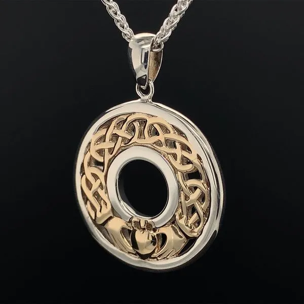 Keith Jack Celtic Sterling Silver And Yellow Gold Claddagh Reversible Necklace Image 2 Geralds Jewelry Oak Harbor, WA