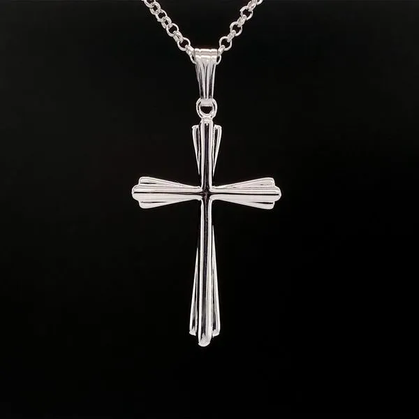 Sterling Silver Ribbed Flare Cross Pendant Image 2 Geralds Jewelry Oak Harbor, WA