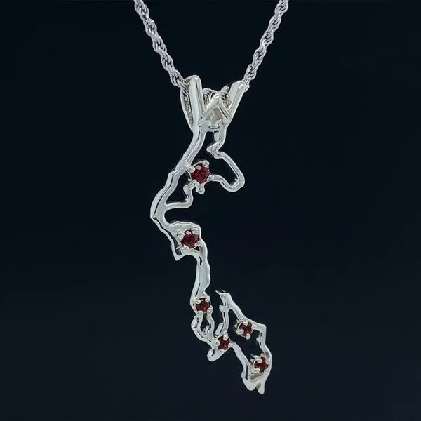 Custom Whidbey Island Outline Garnet Pendant Image 2 Geralds Jewelry Oak Harbor, WA