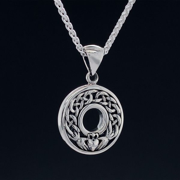 Keith Jack Celtic Oxidized Small Claddagh Pendant Image 2 Geralds Jewelry Oak Harbor, WA