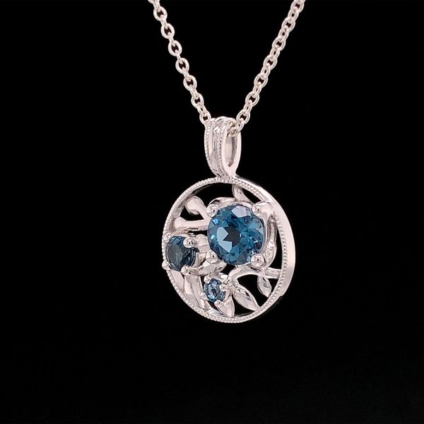 Olive Leaf Inspired Pendant With London Blue Topaz Image 2 Geralds Jewelry Oak Harbor, WA