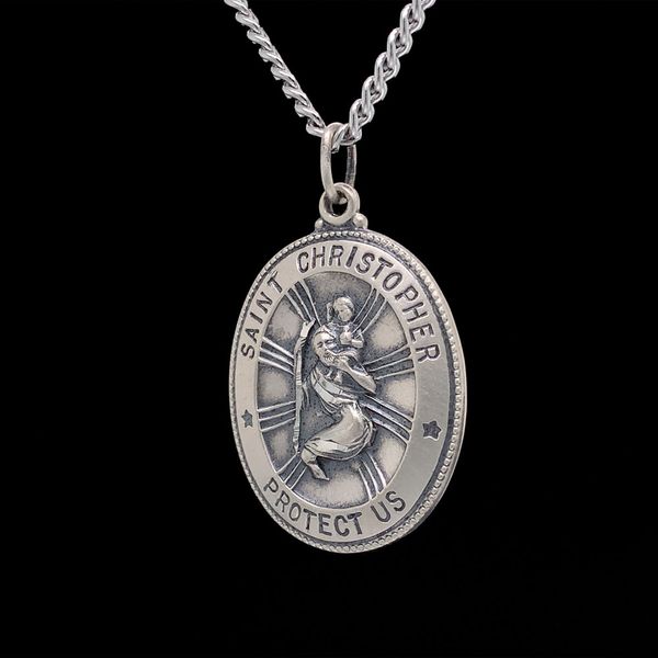 Oval Sterling Silver St. Christopher Pendant Image 2 Geralds Jewelry Oak Harbor, WA