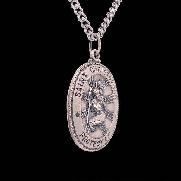 Oval Sterling Silver St. Christopher Pendant Image 3 Geralds Jewelry Oak Harbor, WA