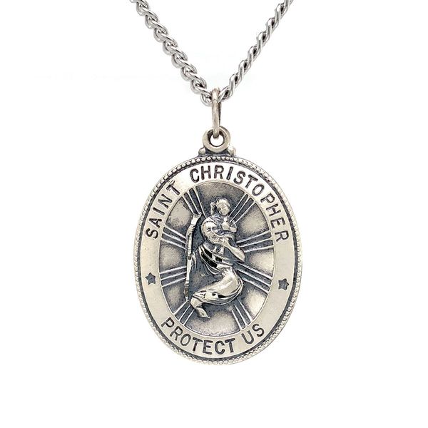 Oval Sterling Silver St. Christopher Pendant Image 4 Geralds Jewelry Oak Harbor, WA