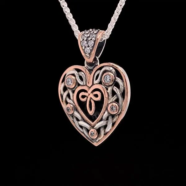 Keith Jack Silver and Rose Gold Small Celtic Heart Pendant Image 2 Geralds Jewelry Oak Harbor, WA