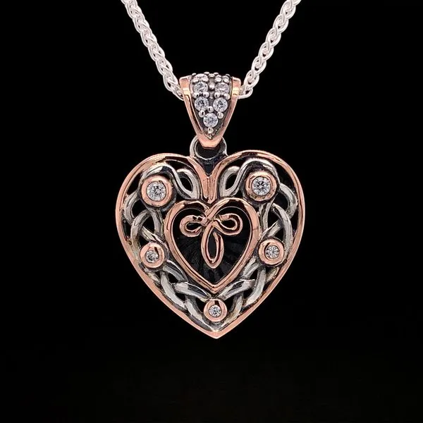 Keith Jack Silver and Rose Gold Small Celtic Heart Pendant Geralds Jewelry Oak Harbor, WA