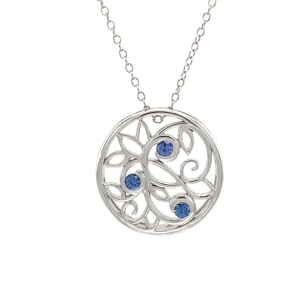 Freeform Filigree Yogo Sapphire Pendant Image 4 Geralds Jewelry Oak Harbor, WA
