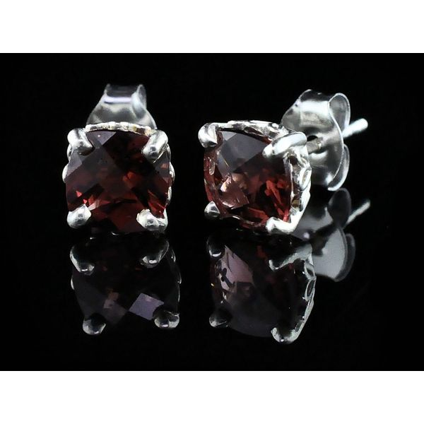 Silver and Cushion Cut Garnet Earrings Geralds Jewelry Oak Harbor, WA