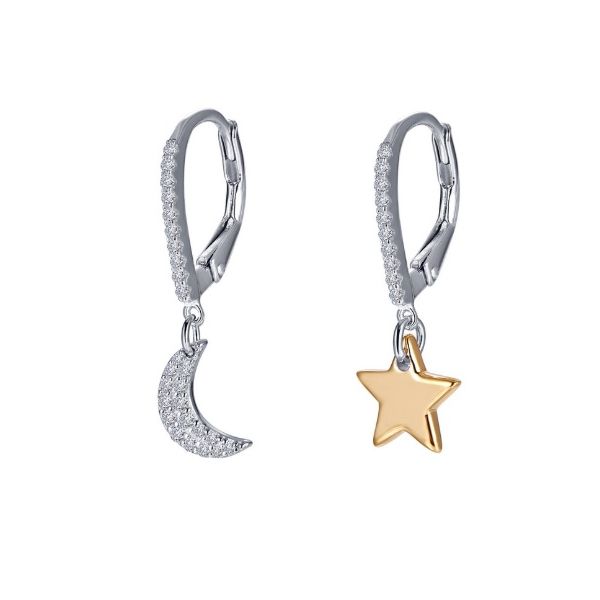 Lafonn Leverback Moon and Star Earrings Geralds Jewelry Oak Harbor, WA