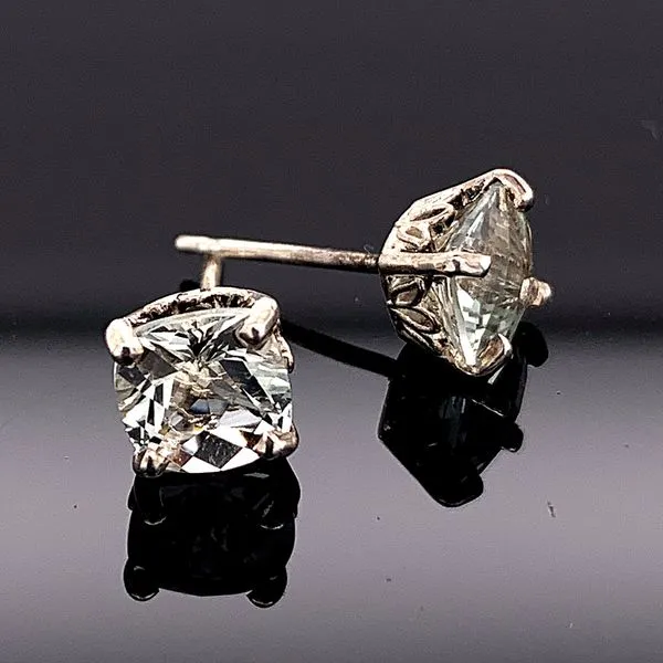 Cushion Cut Green Quartz And Sterling Silver Scroll Earrings Geralds Jewelry Oak Harbor, WA