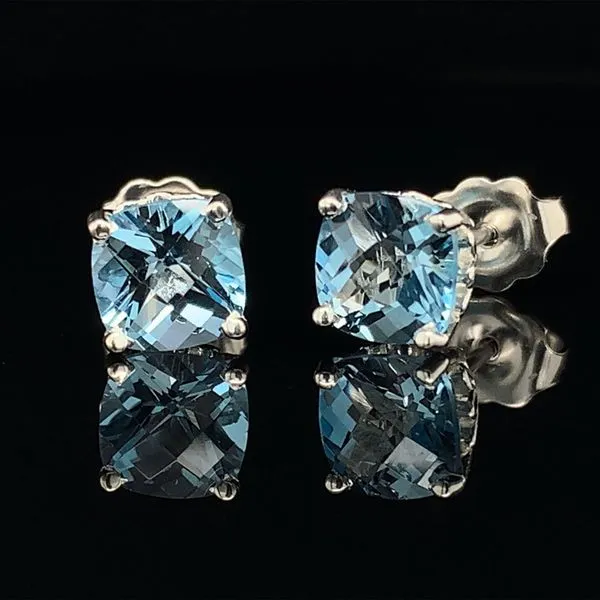 Silver and Cushion Cut London Blue Topaz Earrings Geralds Jewelry Oak Harbor, WA