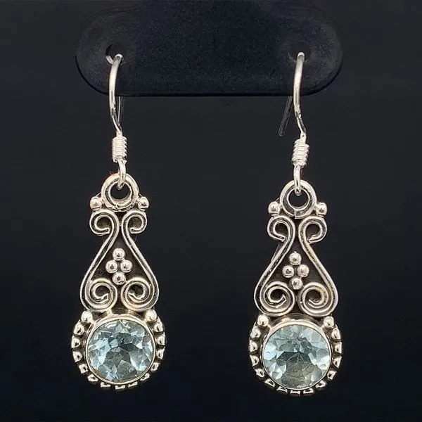 Round Sky Blue Topaz and Sterling Silver Filigree Earrings Geralds Jewelry Oak Harbor, WA