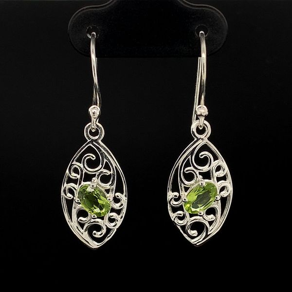 Peridot and Lattice Design Sterling Silver Dangle Earrings Geralds Jewelry Oak Harbor, WA