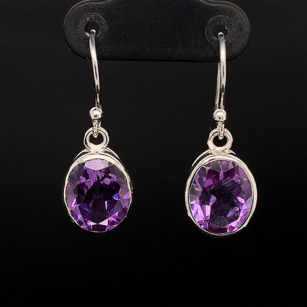 Bezel Set Amethyst Sterling Silver Dangle Earrings Geralds Jewelry Oak Harbor, WA