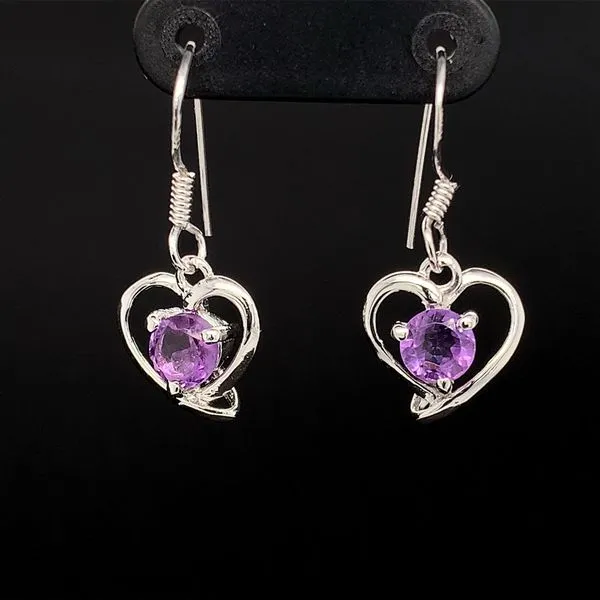 Amethyst and Heart Shaped Sterling Silver Dangle Earrings Geralds Jewelry Oak Harbor, WA