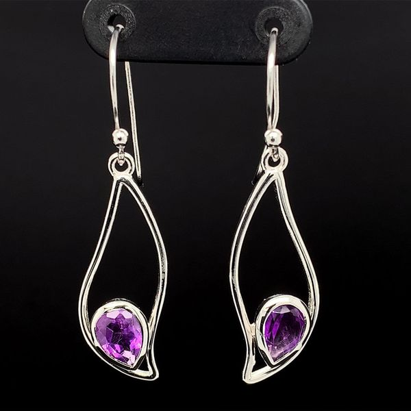 Amethyst and Leaf Shape Sterling Silver Dangle Earrings Geralds Jewelry Oak Harbor, WA