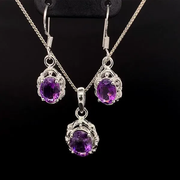 Vintage Style Amethyst Pendant And Earring Set in Sterling Silver Geralds Jewelry Oak Harbor, WA