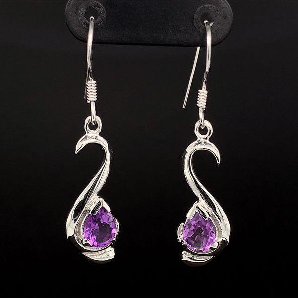 Pear Shape Amethyst and Sterling Silver Swirl Earrings Geralds Jewelry Oak Harbor, WA