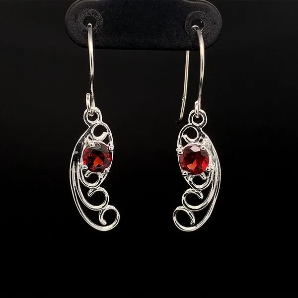 Garnet and Sterling Silver Swirl Dangle Earrings Geralds Jewelry Oak Harbor, WA