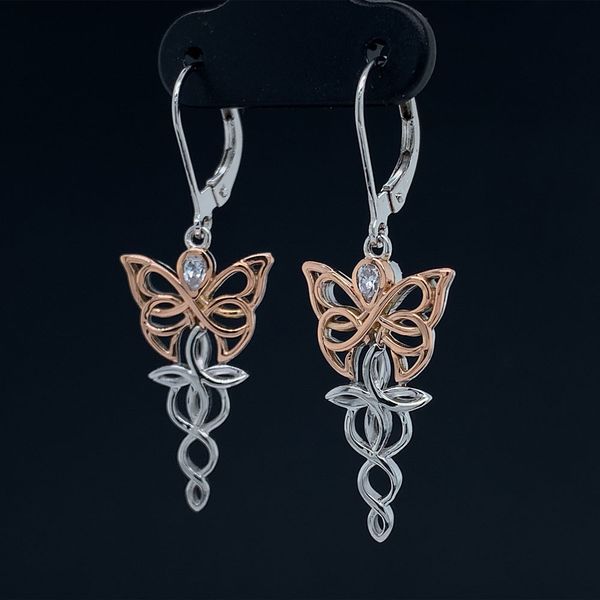 Keith Jack Celtic Silver And Rose Gold Butterfly Earrings Image 2 Geralds Jewelry Oak Harbor, WA