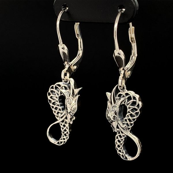 Keith Jack Celtic Sterling Silver Dragon Earrings Image 2 Geralds Jewelry Oak Harbor, WA