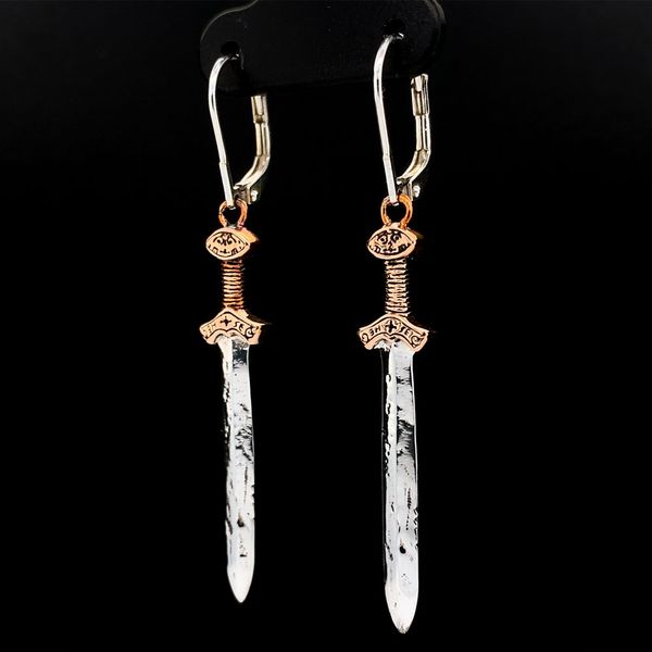 Keith Jack Celtic Silver and Bronze Viking Drop Sword Earrings Image 2 Geralds Jewelry Oak Harbor, WA